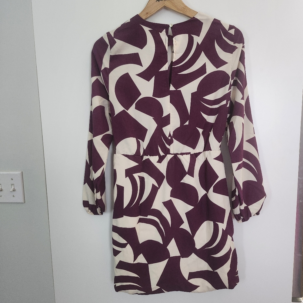 MANGO Purple Cream Abstract Print Lightweight Long Sleeve Mini Dress Medium NWT - Picture 5 of 15